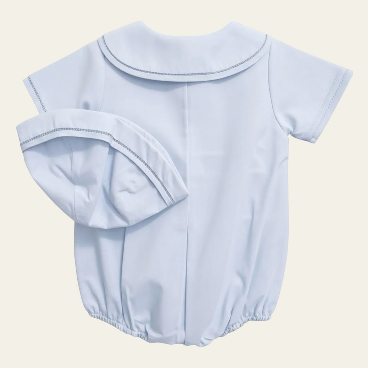 Petit Ami pale blue sailor bubble, back, with the matching hat