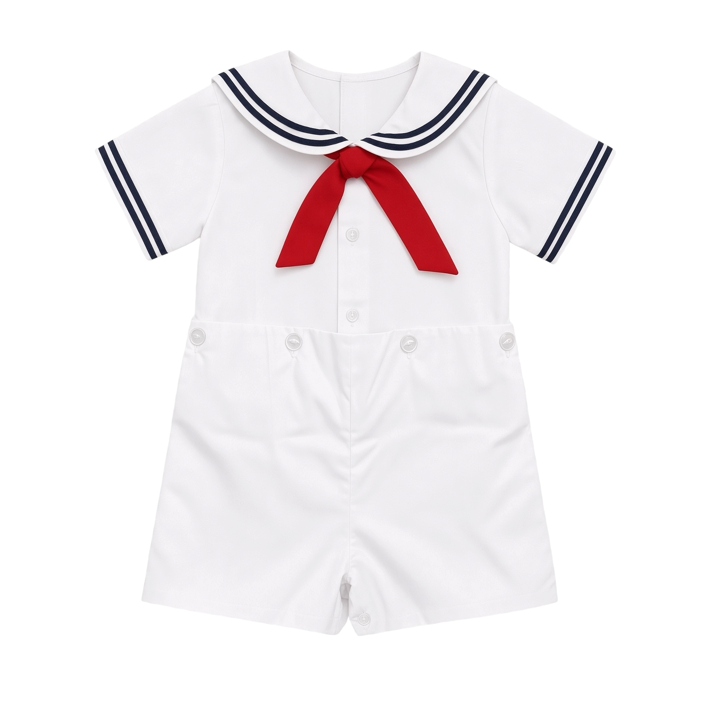Petit Ami white sailor bobby suit with red neckerchief, front