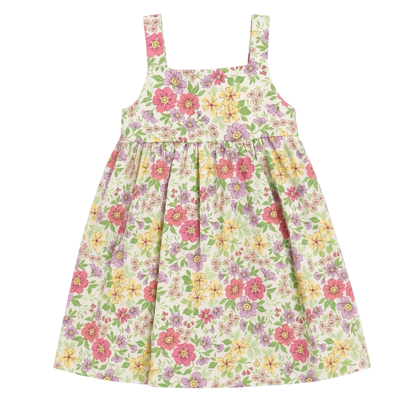 Petit Ami floral sundress, back, showing the gathered skirt