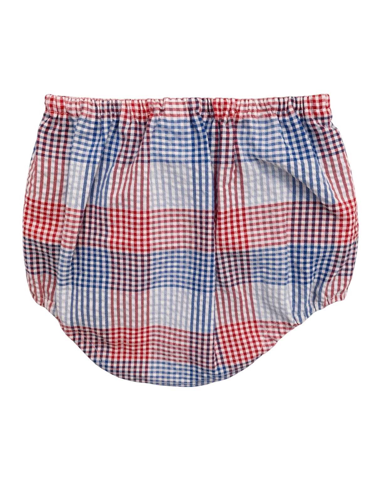 Red and blue check seersucker bloomers with elasticated waist and legs