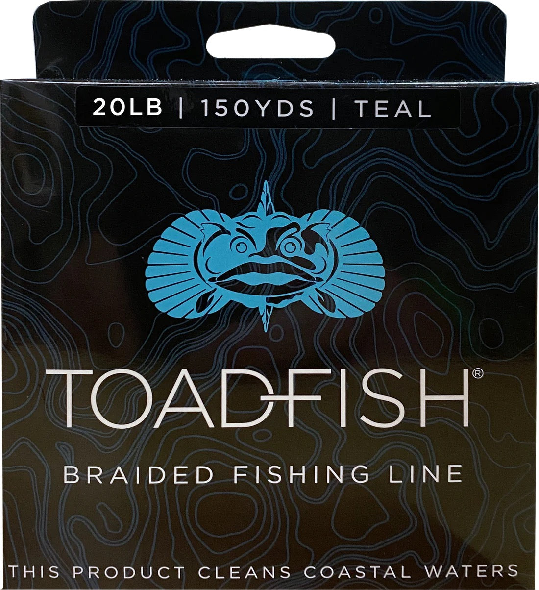 Toadfish 20 lb teal braided fishing line, 150 yard spool in retail packaging