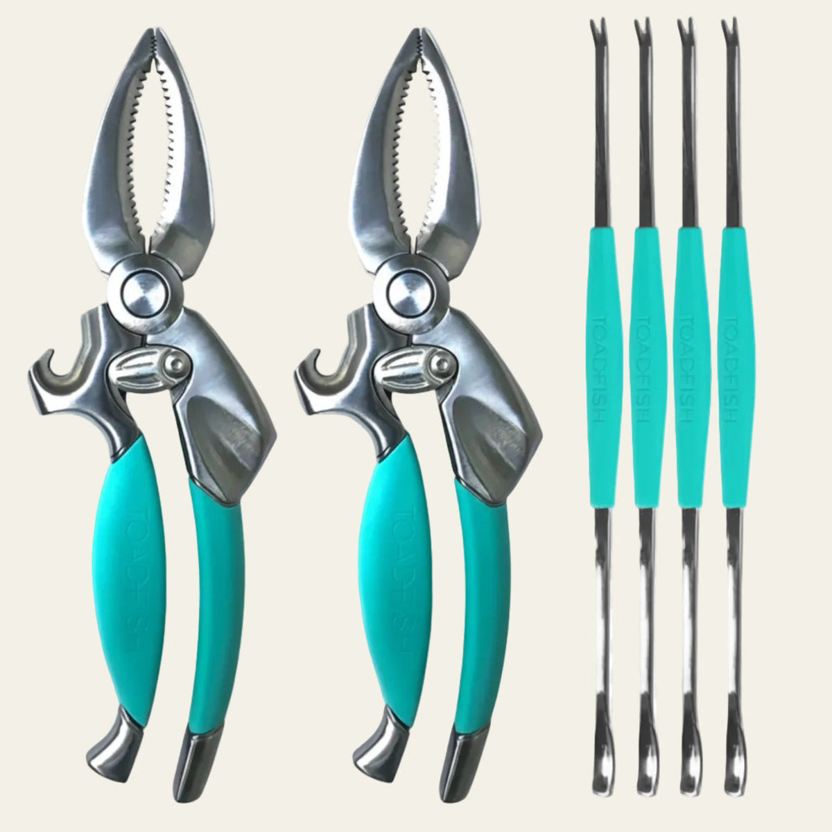 Toadfish crab and lobster tool set laid out