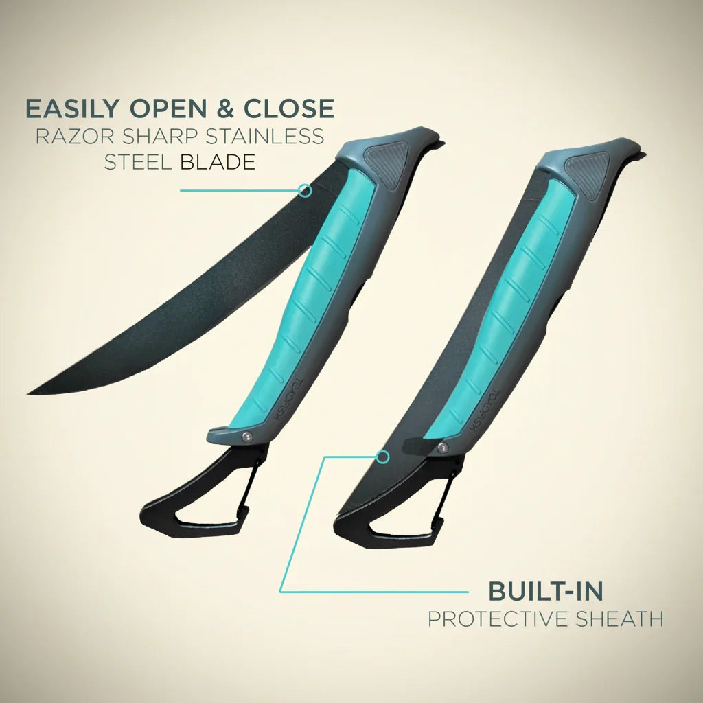 Toadfish Stowaway folding filet knife, blade open
